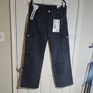 VIP Juniors Cargo Pants Super Soft 3D Pockets Wide Leg Grung 13/14 Gray Blk
